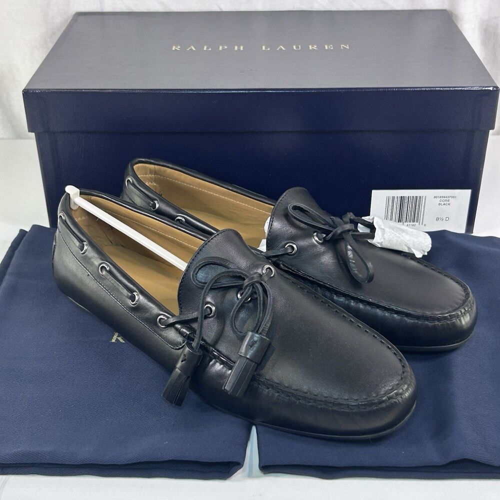 Ralph Lauren Purple Label Harold Tassel Loafer Men 8.5 Black Leather Shoes NIB